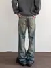 Vibras de la alta calle americana, pantalones vaqueros vintage lavados y desgastados, corte limpio para hombre, marca de moda, corte holgado, favorecedores, pantalones largos de pierna recta