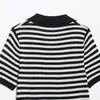 Atacado de roupas femininas transfronteiriças verão 2026 novo estilo europeu e americano retrô listrado de manga curta malha polo 3390100