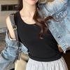 Camisola Pequeña de Verano para Mujer para Usar Exteriormente o Interiormente Estilo Chic Francés Camiseta Básica Negra de Tirantes Anchos Espalda Hermosa