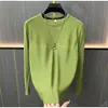 Camiseta Casual de Color Sólido de Manga Larga para Hombre, Otoño e Invierno, Cuello Redondo, Corte Holgado, Moderna, Versátil, Transpirable, Tejido Jacquard, Suéter de Nuevo Estilo