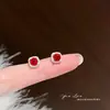 Pendientes Retro de Círculo Rojo con Circonita para Mujer, Pendientes Geométricos Exquisitos de Lujo Ligero de Nicho, Pendientes de Gama Alta que Realzan el Cutis, Venta al por Mayor
