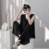 2026 Nuevo Conjunto de Pijama de Algodón y Seda para Mujer Estilo Primavera y Otoño Color Sólido de Alta Gama Talla Grande Chaleco sin Mangas y Pantalón Largo Ropa de Casa
