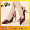 Sapatos de salto alto stiletto elegantes de bico fino estilo coreano, novo modelo primavera-verão 2025, sandálias doces de bico fechado com laço para uso ao ar livre