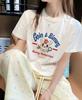 Camiseta de Algodón de Manga Corta para Mujer en Verano Estilo Coreano Holgada Cuello Redondo Estampado a la Moda Versátil Estilo Ins Top Ropa de Mujer de Moda Exportación