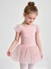Vestido de Ballet para Niñas, Vestido de Danza con Estrellas Bordadas y Mangas Cortas, Mangas de Malla con Volantes, Vestido de Práctica, Vestido Tutú de Presentación