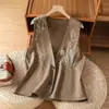 Chaleco de algodón y lino con bordado pesado para mujer, top chaleco artístico y moderno de verano para mujer