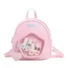 Muñeco de Conejo con Ventana Transparente Mochila Pequeña Infantil Color Macarrón Mochila para Niñas con Colgante de Corazón Bolso Pequeño de Escuela para Bebé