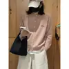 Cárdigan de punto bordado de gatito dulce y versátil para mujer, fino y holgado para primavera y otoño, cuello redondo, manga larga, suéter abrigo negro