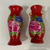 Jarrón de Cerámica Roja Chino de 6 Pulgadas Adornos Decoración de Mostrador Artículos de Buda Decoración Aparato para Arreglos Florales