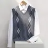 Colete de lã com decote em V outono e inverno engrossado masculino sem mangas argyle malha colete roupa de baixo suéter jacquard suéter masculino sem mangas