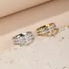 Novo Anel de Ouro Rosé 18k Anel com Duas Fileiras Cravejado de Diamante Anel de Dedo Feminino Moda Aço Titânio Ouro Colorido Estilo Coreano Joias Atacado