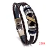 Pulseiras de Couro com Contas Simples de Venda Quente Atacado Europeias e Americanas, Pulseiras Personalizadas e Versáteis com Pregos X para Homens e Mulheres, Pulseiras de Couro Modernas
