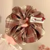 Scrunchie Xadrez Retrô Gatinho Estilo Preppy da Internet Macio Fofo Prendedor de Cabelo Corda para Cabelo Amiga do Cabelo Outono e Inverno