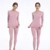 Roupa térmica nova feminina outono calça comprida fina conjunto de roupa íntima sem costura top térmico rosa