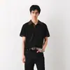 Camiseta tipo Polo de Manga Corta Casual Holgada de Alta Gama para Hombre y Mujer, Estilo Americano, Corte Limpio, Rayas, Parche de Solapa, Patchwork