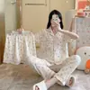 Primavera y Verano Dibujos Animados Dulce Lindo Pantalones de Manga Larga Ropa de Abrigo Cárdigan Nubes Algodón Ropa para el Hogar Traje de Alta Calidad Pijama para Mujer