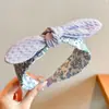 Faixa de Cabelo Floral Infantil com Borda Larga e Laço, Acessório de Cabelo Doce de Orelha de Coelho para Meninas Pequenas, Presilha de Cabelo Não Apertada