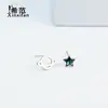 Pendientes de plata de ley 925 con diseño de planetas para niñas, pequeños pendientes asimétricos con forma de estrella de cristal azul creativo de Saturno, pendientes para estudiantes