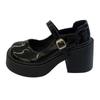 Sapatos de Couro de Salto Alto Bloco Feminino 2025 Primavera e Outono Novos Sola Grossa Aumentador de Altura Estilo Francês Retrô Mary Jane Camada Única com Bico Redondo