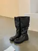 Hebilla de cinturón de otoño, botas apiladas con tacones gruesos, botas de longitud media vintage desgastadas, botas estilo coreano, botas de workwear de nicho para mujer