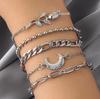 Pulseira Transversal Temperamento Vento Frio Joias Quentes Transfronteiriças Pulseira Corrente Cruzada Distintiva Combinação Rosa Crescente Pulseira de 5 peças