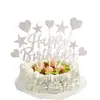 Bandeirinha de Bolo Feliz Aniversário Ouro Rosé Estrela Estrela de Cinco Pontas Cartão Papel com Glitter Glitter Assando Sobremesa