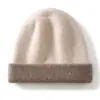 Gorro de cachemira de dos tonos, de doble capa, sin costuras y con la parte superior redonda para mujer, un gorro de punto simple y versátil para otoño e invierno.