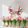 2026 Nueva Corona de Primavera Decoración de Puerta de Pascua Corona de Cuentas de Madera Tulipán Simulado Corona Festiva Decoración del Hogar