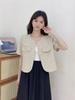 Moda Coreana Chic Redutora de Idade Versátil Pequeno Fragrância Gola Redonda Abotoamento Simples Cardigan Curto Jaqueta para Mulheres Estilo Fino