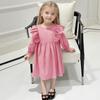Venda Direta de Fábrica Vestido Infantil com Renda e Mangas Bufantes, Vestido de Festa para Meninas, Vestido Princesa Lindo de Cor Sólida para Bebê