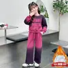 Conjunto Casual para Niñas con Color Degradado y Felpa, Nuevo Elegante Conjunto de Sudadera 2026 para Niños Mayores, Conjunto de Dos Piezas Otoño e Invierno