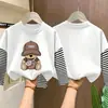 Camiseta de manga larga a rayas de algodón puro para niños, camiseta básica de otoño con dibujos animados, top falso de dos piezas para niños, casual y versátil