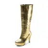 Botas femininas plus size transfronteiriças com zíper lateral, versáteis para outono e inverno, botas de cano alto em verniz, botas estilo Martin femininas de bico redondo com plataforma e salto alto