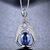 Colgante de gota de agua de diamante de lujo, cadena de clavícula con diamante azul completo, cristal de gota de agua de zafiro, princesa británica, mismo colgante