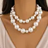 Collar de Perlas Doble Capa Grande y Pequeño para Mujer de Gama Alta Lujo Ligero Cadena para Clavícula con Temperamento Estilo Socialité Accesorio de Collar Versátil