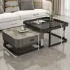Mesa de centro italiana sala de estar hogar superficie brillante mesa de centro de placa de roca lujo ligero moderno simple apartamento pequeño madera maciza cuadrada mesa auxiliar