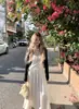 Vestido de Té Estilo Francés Talla Grande con un Toque de Lujo, Vestido Largo con Tirante Texturizado, Vestido de Verano Ajustado hasta el Tobillo que Realza el Tono de Piel