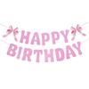 Banner de Decoração de Festa Temática de Aniversário de Menina com Laço Rosa Transfronteiriço, Topper de Bolo com Laço, Pingente Espiral com Laço