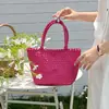 Bolsa Feminina Tecida Estilo Férias 2026 Novo Modelo Bolsa Cesta Conversível Bolsa de Mão de Couro Genuíno Bolsa Tote Casual de Couro de Vaca