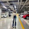 Jeans de Contraste Pesados con Empalme y Micro-Acampanados para Mujer Estilo Coreano de Cintura Alta Adelgazantes Elásticos Modernos Versátiles de Pierna Larga