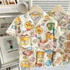 Conjunto de algodón y seda fresco y refrescante para niños, conjunto de pijama de manga corta y shorts para aire acondicionado para niños y niñas