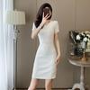 Guangzhou Treze Linhas Verão Novo Gelo Seda Vestido Malha Mulheres Branco Manga Curta Hip Dress Chanel Estilo Chanel