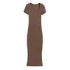 Vestido largo sexy de una pieza que realza la figura para mujer, nuevo estilo de verano, elástico, corte ajustado, escote trapecio, manga corta, vestido ajustado al cuerpo