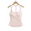 25077-25 Verano Nuevo Estilo Estilo Europeo y Americano Chica Popular Deseo Puro Sexy Almohadilla para el Pecho Cuello Halter Cuello en U Espalda Descubierta Camiseta sin Mangas