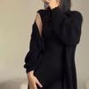 Otoño 2024 Nuevo Europeo y Americano Amazon Transfronterizo Comercio Exterior Moda Explosiones Estilo Perezoso Traje de Camisa Tejida Falda Larga Mujer