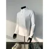 Nueva camisa de hombre de manga larga, con medio cierre, cuello alto y forro polar: sencillo, color liso, elástico, cómodo, adecuado para ir al trabajo, uso diario y se puede usar como capa exterior o capa base