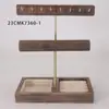 Suporte Multifuncional de Madeira Rústica para Joias Camada Superior com Ganchos Camada do Meio com Barra para Pulseiras Base Secionada de Veludo