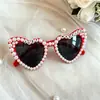 Nuevas gafas de sol con forma de corazón transfronterizas, estilo europeo y americano, extragrandes para fiestas y bailes, gafas de sol nupciales con forma de corazón para mujer con perlas, hechas a mano