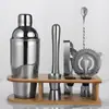 Conjunto de Coqueteleira de Aço Inoxidável, Ferramentas para Coquetéis, Suporte de Madeira para Armazenamento, Coqueteleira para Bar em Casa, Copo Coqueteleira