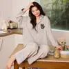 6040 Algodón Manga Larga Pantalón Largo Pijama Otoño Nuevo Estilo Cardigan con Solapa Transmisión en Vivo Transfronterizo Ropa de Casa para Mujer Conjunto de Dos Piezas